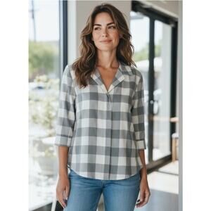 Tuckernuck Margot Top Womens Small Sage Gingham Stand Collar Tunic Resort